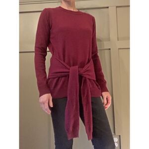 AUTUMN Cashmere Tie Front Sweater in Pinot 100% Cashmere Size Small